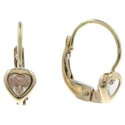 Gioiello Italiano - Herz Ohrringe für kleine Mädchen mit Zirkonen aus 14kt Gold, zweifarbig von Gioiello Italiano