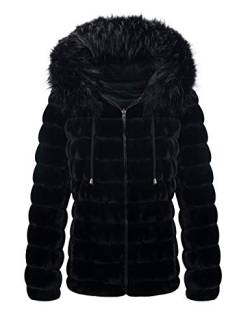 Giolshon Beidseitig Übergangsjacke Leichte Steppjacke Kunstfell Fleece Puffer Mantel mit Kapuze 19225 Schwarz S von Giolshon