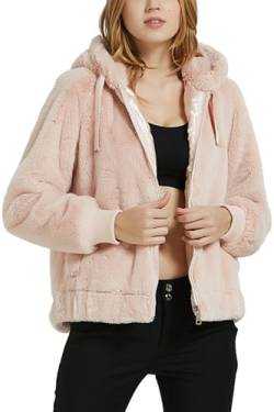 Giolshon Damen Kunstfell Mantel Winter Warm Fleecejacke mit Kapuze 1712014 Rosa L von Giolshon