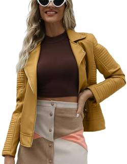 Giolshon Damen Lederjacke Kunstleder Bikerjacke Frühling Herbst Beiläufig Weiche Kurz Mantel 53 Ingwer XL von Giolshon