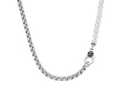 Collier GIORGIO MARTELLO MILANO "Panzerkette, schwarzer Achat oder Perle, Silber 925" Halsketten Gr. 55 cm, Silber 925 (Sterlingsilber), weiß Damen Colliers von Giorgio Martello