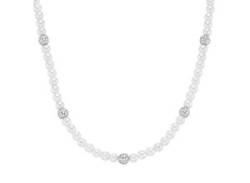 Collier GIORGIO MARTELLO MILANO "mit weißen Zirkonia und Muschelkern-Perlen, Silber 925" Halsketten Gr. 45 cm, Silber 925 (Sterlingsilber), weiß (weiß> <) Damen Colliers von Giorgio Martello