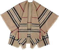 Giorgio Rimaldi® Poncho Damen Kariert - Hochwertiges Cape Aus Reinem Polyacryl - Wärmend & Hautfreundlich - Ideales Winter Accessoire - 120x150cm Beige von Giorgio Rimaldi