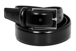 Giorgio Vandelli Herren-Gürtel aus echtem Leder, schwarz, glänzend, hergestellt in Italien, 35 mm, Schwarz, 115cm Waistline - 130cm Total length von Giorgio Vandelli