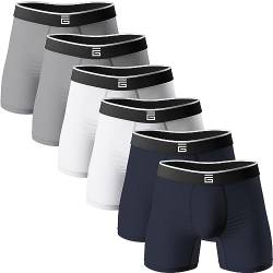 Giovici Herren-Boxershorts, Bambus, Anti-Scheuern, weich, bequem, längeres Bein, Boxershorts, Multipack, feuchtigkeitsableitende Technologie, Blau, Weiß, Grau (6er-Pack), XXXL von Giovici