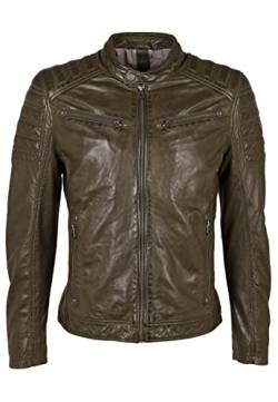 Herren Lederjacke im Bikerstil Übergangsjacke mit Stehkragen und Steppung an Schulter und Oberarm - GMChesto LAORV (M, Dark Olive) von Gipsy