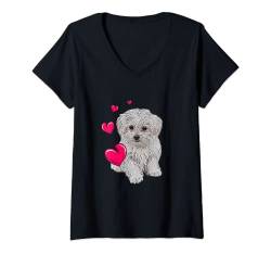 Damen Shirt mit Malteser Hund und Herz lustiges Hundemotiv T-Shirt mit V-Ausschnitt von Giraffe Apparel