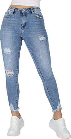 Giralin Damen Jeans Skinny Fit Fransen Freizeithose Regular Waist Cut-Outs 5-Pocket-Style Hose 200455 Hellblau 34 von Giralin