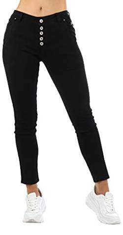 Giralin Damen Jeans Skinny Fit Seitentaschen Freizeithose Regular Waist Gesäßtaschen Damenhose Zipper High Stretch Hose 201110 Schwarz All Black Total 34 von Giralin