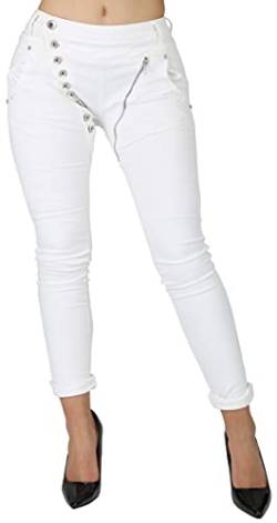 Giralin Damen Jeans Skinny Fit Zipper Freizeithose Regular Waist Zierknöpfe Denim Damenhose Gesäßtaschen Hose 200762 Weiß White Total 36 von Giralin
