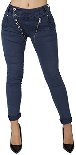 Giralin Damen Jeans Skinny Fit Zipper Freizeithose Regular Waist Zierknöpfe Denim Damenhose Seitentaschen Gesäßtaschen Hose 200768 Marineblau 38 von Giralin