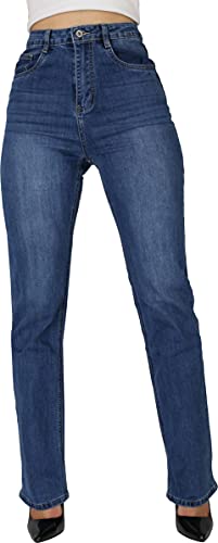Giralin Damen Jeans Straight Leg Damenhosen High Waist Denim Freizeithosen Used Look 5-Pocket-Style Hose 200852 Blau Denim Total 38 von Giralin