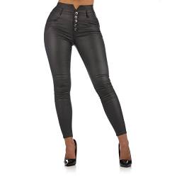 Giralin Damen Lederoptik Hose Skinny Fit Seitentaschen Figurbetont Gesäßtaschen High Waist Damenhose 202129 Dunkelgrau Casual 42 von Giralin