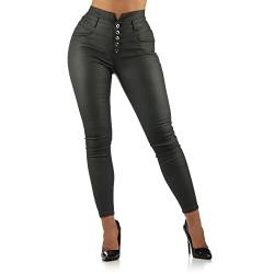 Giralin Damen Lederoptik Hose Skinny Fit Seitentaschen Figurbetont Gesäßtaschen High Waist Damenhose 202131 Dunkelgrün Casual 36 von Giralin