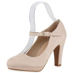 Giralin Damen Pumps Mary Janes High Heels Absatzschuhe Basic Wildleder-Optik Riemchenpumps Elegante Abend Schuhe Spangenpumps 210700 Beige 41 von Giralin