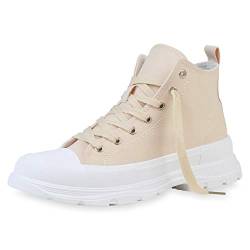 Giralin Damen Sneaker High Blockabsatz Schuhe Profilsohle Schnürer Stoff Freizeitschuhe Plateau Vorne Schnürschuhe 199918 Creme 37 von Giralin