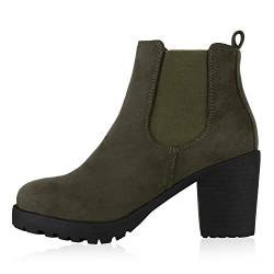 Giralin Damen Stiefeletten Chelsea Boots Profil Sohle 70?s Schuhe 142180 Dunkelgrün 38 von Giralin