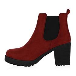 Giralin Damen Stiefeletten Chelsea Boots Profilsohle 70?s Schuhe 179896 Burgund 38 von Giralin