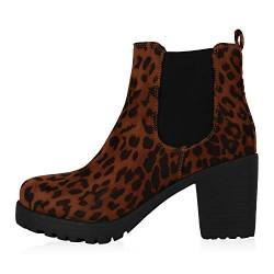 Giralin Damen Stiefeletten Chelsea Boots Profilsohle 70?s Schuhe 179897 Leopard Hellbraun 38 von Giralin