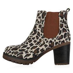 Giralin Damen Stiefeletten Chelsea Boots Profilsohle 70?s Schuhe 179899 Leopard 39 von Giralin