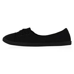 Giralin Sportliche Damen Ballerinas Stoff Slipper Schnürschuhe Sneaker Flats Freizeit Schuhe Basic 179834 Schwarz Schwarz Total 36 von Giralin