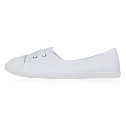 Giralin Sportliche Damen Ballerinas Stoff Slipper Schnürschuhe Sneaker Flats Freizeit Schuhe Basic 179835 Weiss Weiss Total 37 von Giralin