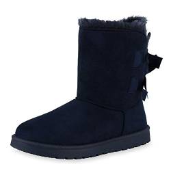 Giralin Warm Gefütterte Damen Schlupfstiefel Schleifen Stiefel Bequem 198989 Dunkelblau 38 von Giralin