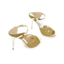 Girllike Modische Sandalen für Damen Hochhackige Sommersandalen mit offenen Zehen(Gold-EU38.5) von Girllike
