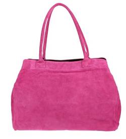 Girly Handbags Erweiterbare Umhängetasche aus italienischem Wildleder Fuchsie von Girly Handbags