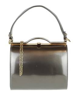 Girly Handbags Glänzende Lack-Kunstleder-Clutch-Tasche Griff Verschluss Abend Handtasche, zinnfarben, W 18, H 13, D 13 cm (W 7, H 5, D 5 inches) von Girly Handbags