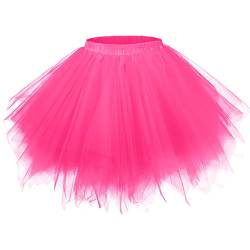 Girstunm Damen Tutu Tüllrock 50er Vintage Tüllrock Petticoat Mehrfarbig Bubble Tanzkleid Rock Unterrock Tütü Kurz Ballett Fuchsie X-Large von Girstunm