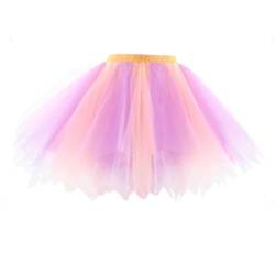 Girstunm Damen Tutu Tüllrock 50er Vintage Tüllrock Petticoat Mehrfarbig Bubble Tanzkleid Rock Unterrock Tütü Kurz Ballett Lavendel Orange Medium von Girstunm