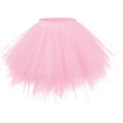 Girstunm Damen Tutu Tüllrock 50er Vintage Tüllrock Petticoat Mehrfarbig Bubble Tanzkleid Rock Unterrock Tütü Kurz Ballett Rosa X-Large von Girstunm