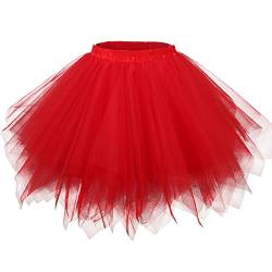 Girstunm Damen Tutu Tüllrock 50er Vintage Tüllrock Petticoat Mehrfarbig Bubble Tanzkleid Rock Unterrock Tütü Kurz Ballett Rot X-Large von Girstunm