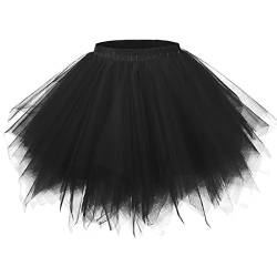 Girstunm Fassenacht Kostüm Damen Tutu Tüllrock 50er Vintage Tüllrock Mehrfarbig Puffy Tutu Kurz Ballett Schwarz XX-Large von Girstunm