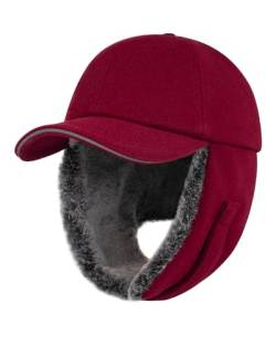 Gisdanchz Mütze mit Ohrenklappen Herren Damen, Winter Cap Basecap Wintermütze Herren mit Ohrenklappen, Schirmmütze Herren Winter Ohrenschützer Fliegermütze Trappermütze, Burgund 58CM von Gisdanchz