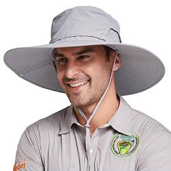 Gisdanchz Outdoor Tropenhut Safarihut Buschhut Herren Anglerhut Sonnenmütze Masche Sonnenschutz Kopf Gartenhut Wanderhut Wide Brim Boonie Hat Sonnenhut Tropen Herren Damen Wasserdicht,Hellgrau von Gisdanchz