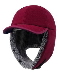 Gisdanchz Warme Mütze Mit Ohrenklappen Basecap Winter Cap Herren Damen Mütze Mit Ohren Wolle Fellmütze Trappermütze Fliegermütze Wintermütze Winterkappe Russische Mützen Herren Damen, Burgund von Gisdanchz