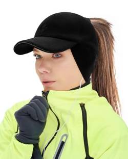 Gisdanchz Winter Basecap Damen, WintermüTZE Damen Pferdeschwanz Mütze mit Ohrenklappen, Laufen Cappy Frauen Kappe Schirmmütze Schildkappe Warm Women Baseball Cap Ponytail Hat, Schwarz S/M von Gisdanchz