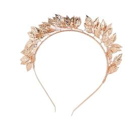 Blattgold-Stirnband, Braut-Haarschmuck, Goldkrone für Frauen, Gold-Tiara-Kopfschmuck mit Metallblättern, Gold-Kopfschmuck für die Braut, Hochzeitskrone, Gold-Accessoires für Frauen, Geburtstagsfeier von GisooM