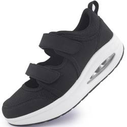 Git-up Damen Trainer Atmungsaktive Krankenschwester Arbeitsschuhe mit verstellbarem Riemen, Komfortable Leichte Luftkissen Sneaker Rutschfeste Sohle, Luftschwarz EU 37 von Git-up