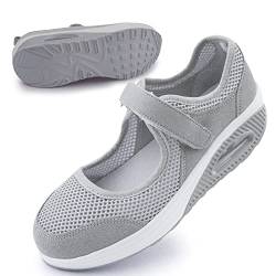 Git-up Damen Walking Schuhe mit Klettverschluss Atmungsaktives Vermascht Krankenschwester Schuhe Leichtes Memory Schaum Luftkissen Sneaker, Arthritis, Diabetes, Plantarfasziitis, Grau 37 von Git-up