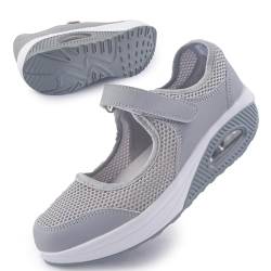 Git-up Damen Walking Schuhe mit Klettverschluss Atmungsaktives Vermascht Krankenschwester Schuhe Leichtes Memory Schaum Luftkissen Sneaker, Grau 36 von Git-up