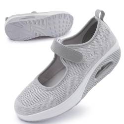 Git-up Damen Walking Schuhe mit Klettverschluss Atmungsaktives Vermascht Krankenschwester Schuhe Leichtes Memory Schaum Luftkissen Sneaker, Mesh-Grau 44 von Git-up