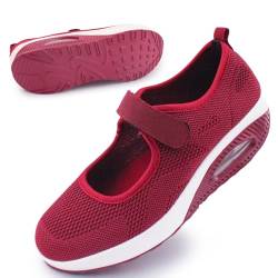 Git-up Damen Walking Schuhe mit Klettverschluss Atmungsaktives Vermascht Krankenschwester Schuhe Leichtes Memory Schaum Luftkissen Sneaker, Mesh-Rot 43 von Git-up