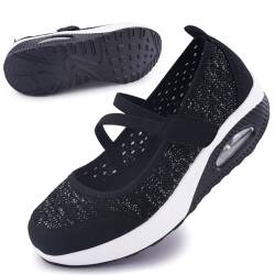 Git-up Damen Walking Schuhe mit Klettverschluss Atmungsaktives Vermascht Krankenschwester Schuhe Leichtes Memory Schaum Luftkissen Sneaker, Pailletten-Schwarz 37 von Git-up