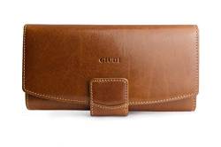 GIUDI ® Geldbörse Damen Leder Hellbraun Clutch Abendtasche Groß Mit Vielen Fächern Echtleder Portemonnaie Designer Trend Hochwertig Ökoleder Nachhaltig (Cognac) von Giudi