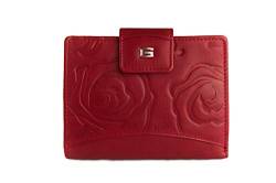 Giudi Geldbörse Damen Leder Floral-Print Mittel-Groß Echtleder Portemonnaie (Rot) von Giudi