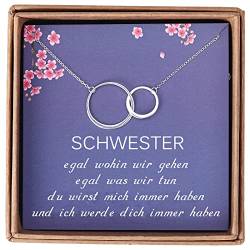 Geschenk für Schwester von Schwester – 925 Sterling Silber Doppelkreis Halskette Schmuck – Beste Schwester Geschenke für Frauen Geburtstag Weihnachten mit Nachricht Karte & Geschenkbox von Giuesytic