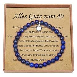 Geschenke Zum 40 Geburtstag für Frauen Lapislazuli Armband mit Sterling Silber Herzanhänger 40. geburtstag mit Karte und Geschenkbox von Giuesytic